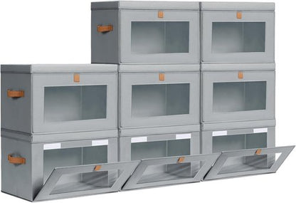 Homsorout Large Closet Storage Bins - Collapsible Fabric Organizers with Handles & Lids | 8-Pack Grey