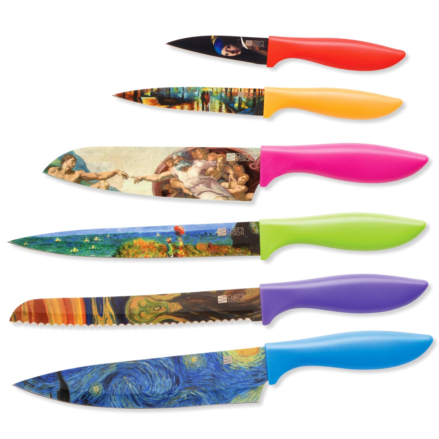 CHEF'S VISION Masterpiece Knife Set - 6-Piece Stainless Steel Cutting Knives Set for Kitchen - Stunning Artistic Designs, Great Gift for Women or Men - Unique Kitchen Knife Set Gift for Art Lovers