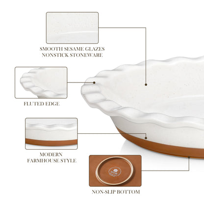 MALACASA Ceramic Pie Pan for Baking - 9 Inch Quiche Baking Dish Nonstick Pie Plate, Deep Dish Scratch-Resistant Pie Pan for Apple Pie Pot Pie, Series TARA