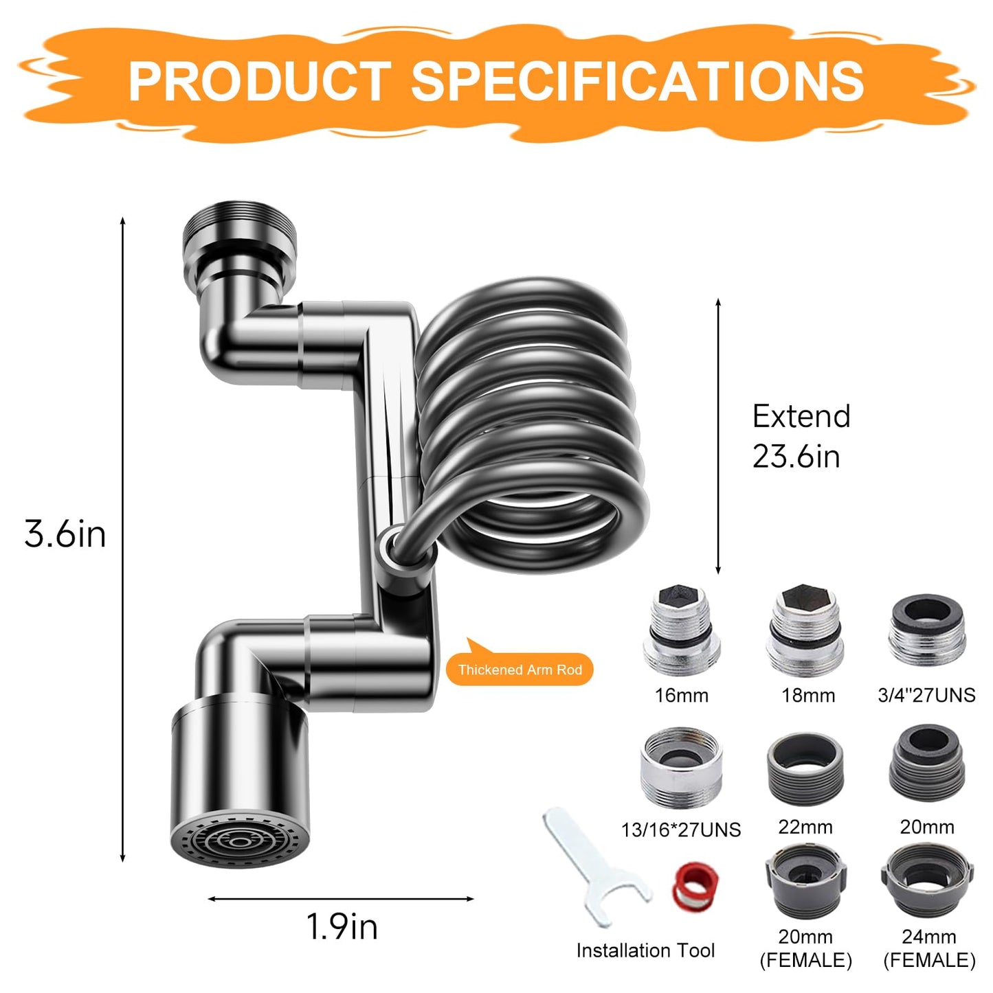 1080° Rotatable Faucet Extender Aerator - Sink Faucet Sprayer Attachment Bathroom - 2 Mode Metal Robotic Arm with Flexible Hose Extension - Small Pet Bathing Hair Face Washing