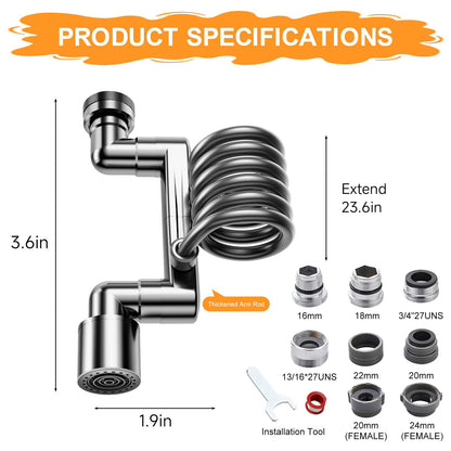 1080° Rotatable Faucet Extender Aerator - Sink Faucet Sprayer Attachment Bathroom - 2 Mode Metal Robotic Arm with Flexible Hose Extension - Small Pet Bathing Hair Face Washing