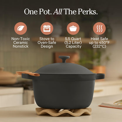 Our Place Perfect Pot | 5.5 Qt Ceramic Pot with Lid & Spatula | Patented 8-in-1, PFAS-Free Nonstick, Non-Toxic Cookware | Induction & Oven-Safe up to 450°F | Char