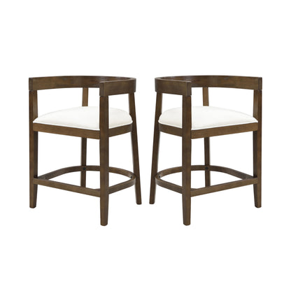 Christopher Knight Home Ebany 25.25" Barstools Set of 2, Rubberwood Counter Stool, Upholstered Seat Bar Chair, Curved Back Barstool, Open Design Stool for Kitchen Dining Island Table, Beige + Walnut
