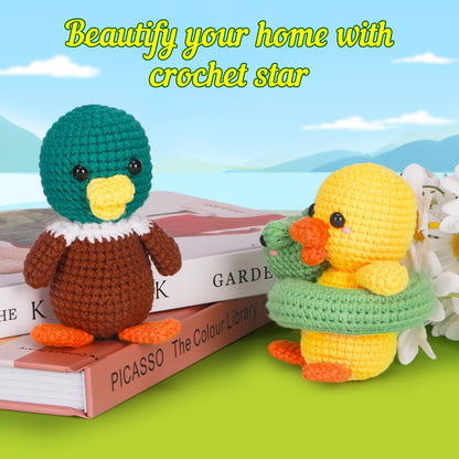 ekaus Crochet Kit for Beginners, Crochet Kit with Step-by-Step Video Tutorials, Crochet DIY Knitting Supplies for Adults, Crochet Ducks(45%+ Yarn)