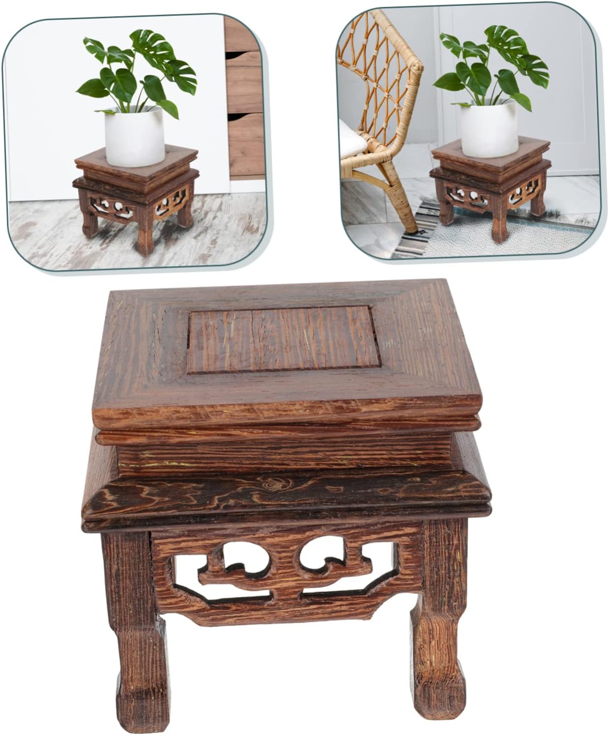 YARNOW Base Flower Pots for Indoor Plants, Wooden Decor, Small Stool for Plant, Brown Flowerpot Stand