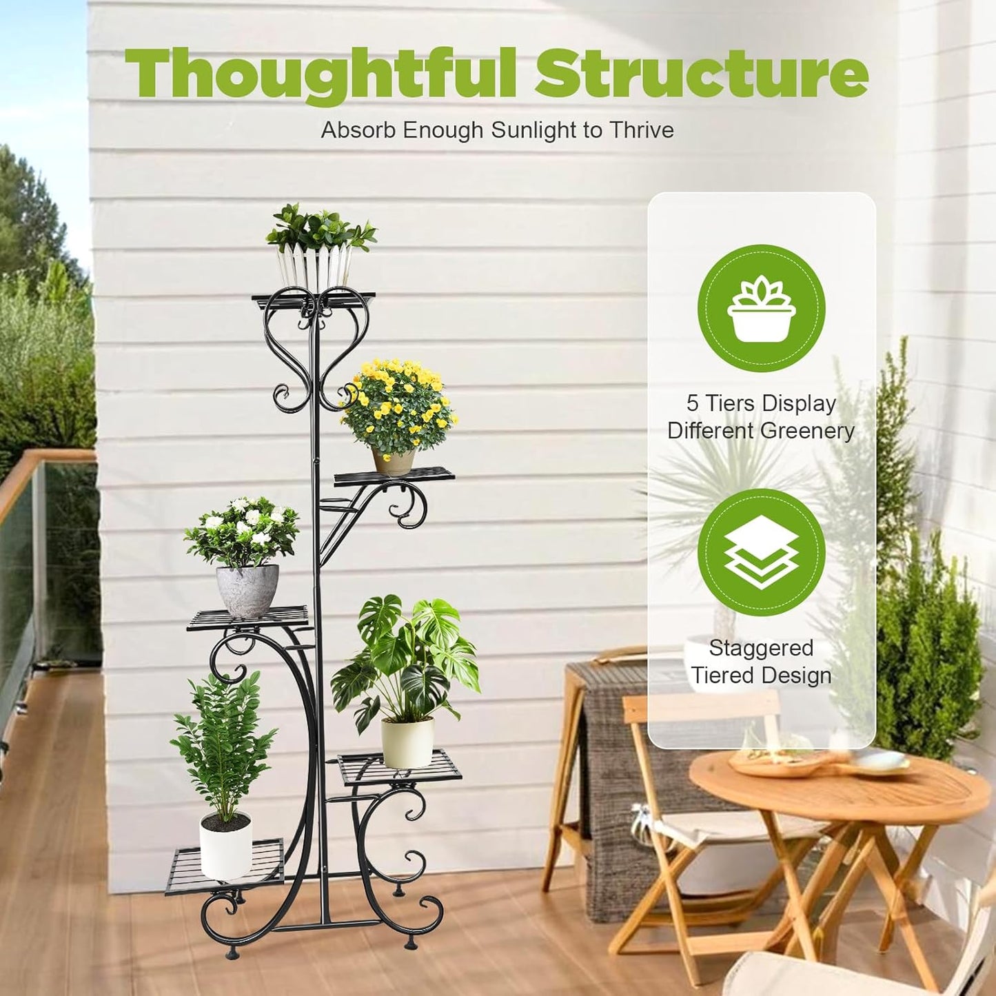 5 Tier Plant Stand Indoor Outdoor, Tall Flower Display Stand, Multi-Tiered Plant Rack Shelf for Plants, Corner Plant