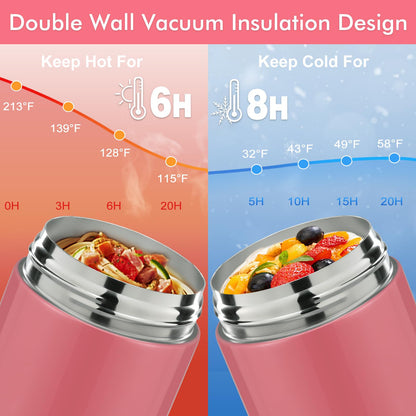 wiwens 12oz 2 Pack Insulated Food Jar Set for Kids Soup Thermo Hot Food Lunch Container Wide Mouth Leak Proof Stainless Steel Vacuum Bento Box for School Office Travel Outdoors