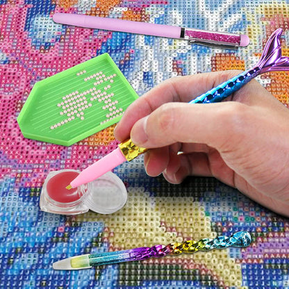 AIFUDA 16 Pcs Diamond Art Tool Kit - Mermaid Spiral Diamond Art Paintings Point Drill Pens, Glue Clay (Pink)
