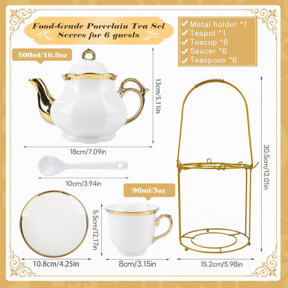 20 Set Set Sets, Set Pcs Porcelain Tea with Metal Holder, European Ceramic Tea for Adults, Coffee Tea Gift French Tea