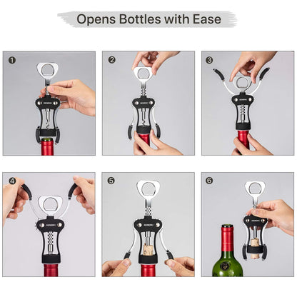 Beneno Wine Opener, Zinc Alloy Premium Wing Corkscrew with Multifunctional Bottles Opener, Sharp Wine Corkscrew with Ergonomic Non-Slip Wing Handle, Upgrade Black