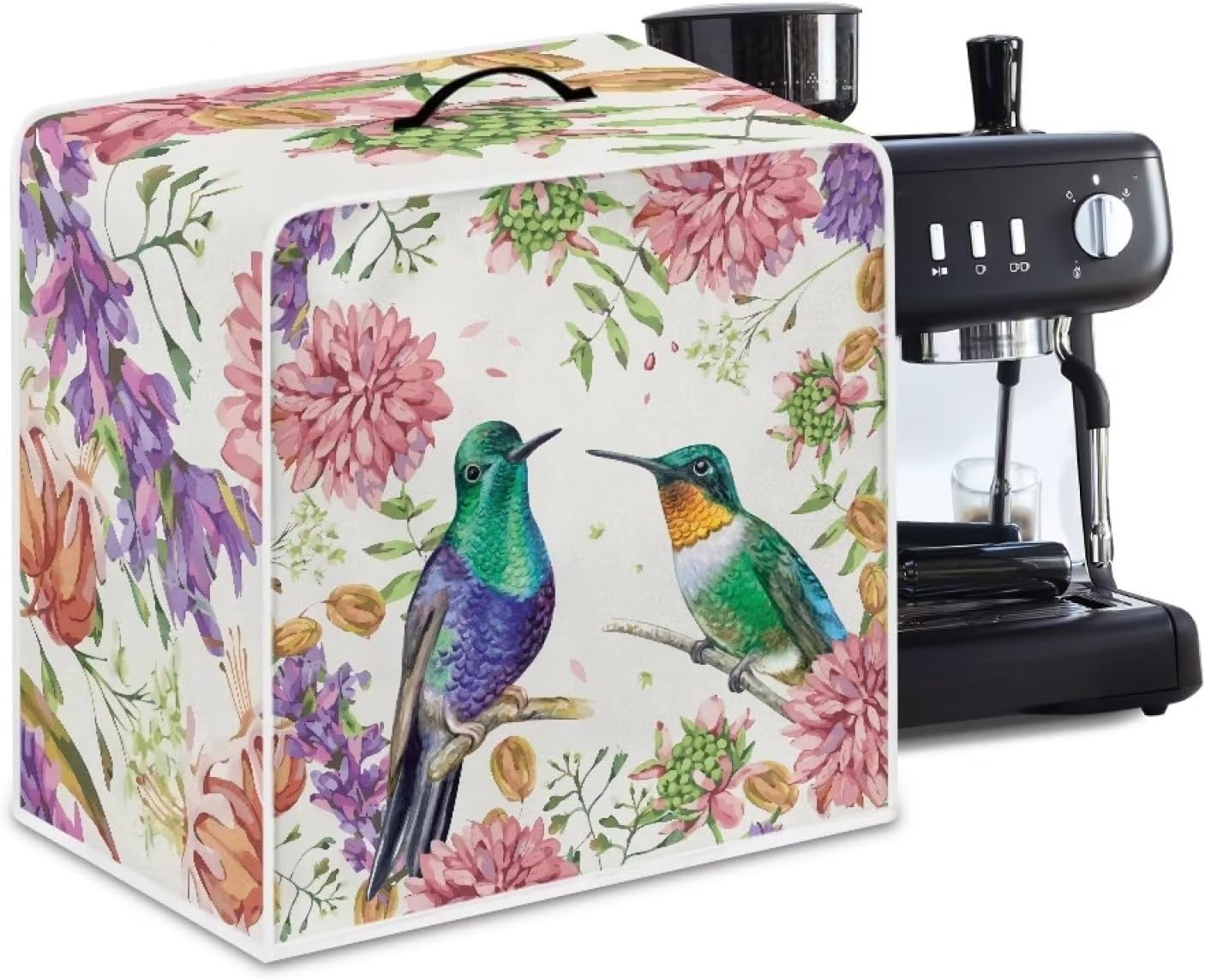 Bird Flower Coffee Machine Covers with Top Handle, Durable and Washable Covers for Coffee Maker, Office Home Decor