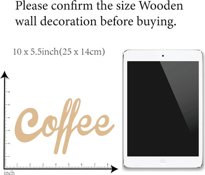 CREATCABIN Laser Cut Wood Sign Wall Art, Coffee Letter Decorative Wall Sculpture Hanging Decor for Housewarming, 25 x