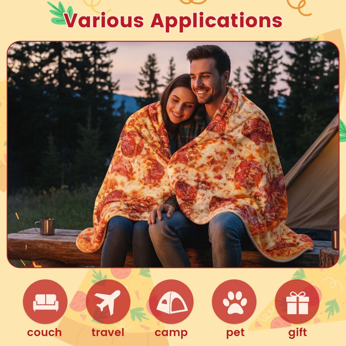 FREESOOTH Pizza Throw Blanket for Adult Kids, Novelty Round Warm Soft Tortilla Blanket for Couch Bed Funny Present, 60 Inches