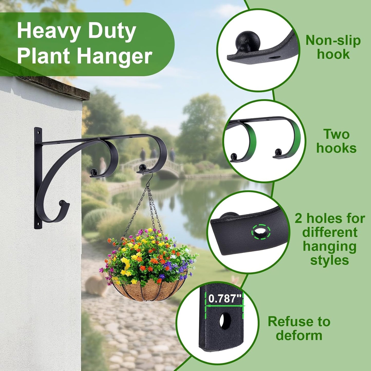 Plant Hangers | Decorative Iron Hanging Plant Brackets - 10 Inch for Indoor/Outdoor Use (2 Pack)