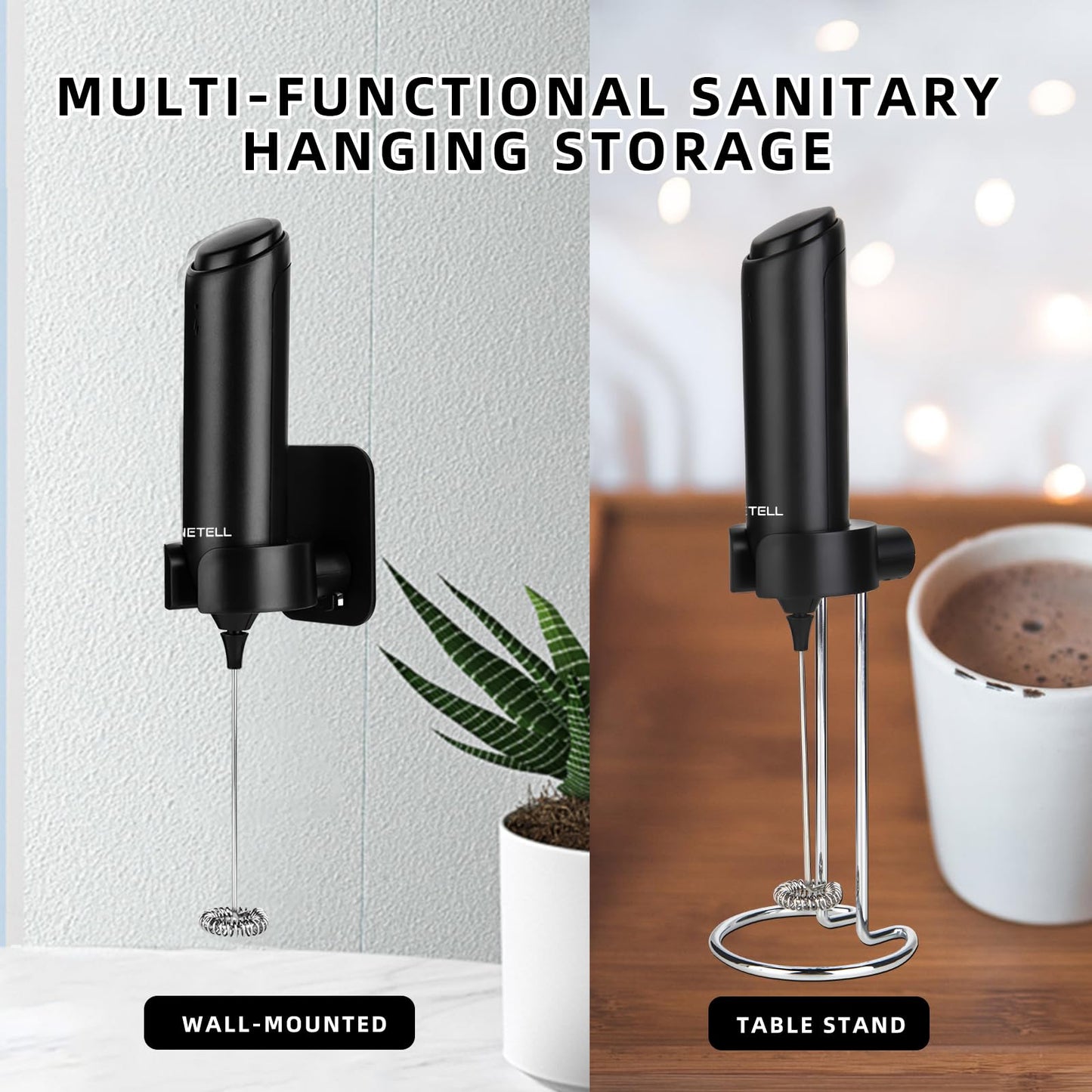 WINETELL Rechargeable Electric Milk Frother Handheld, Coffee Frother with USB C Charging Stand, Powerful Frother Wand Whisk, Drink Mixer for Lattes, Hot Chocolate, Matcha, etc