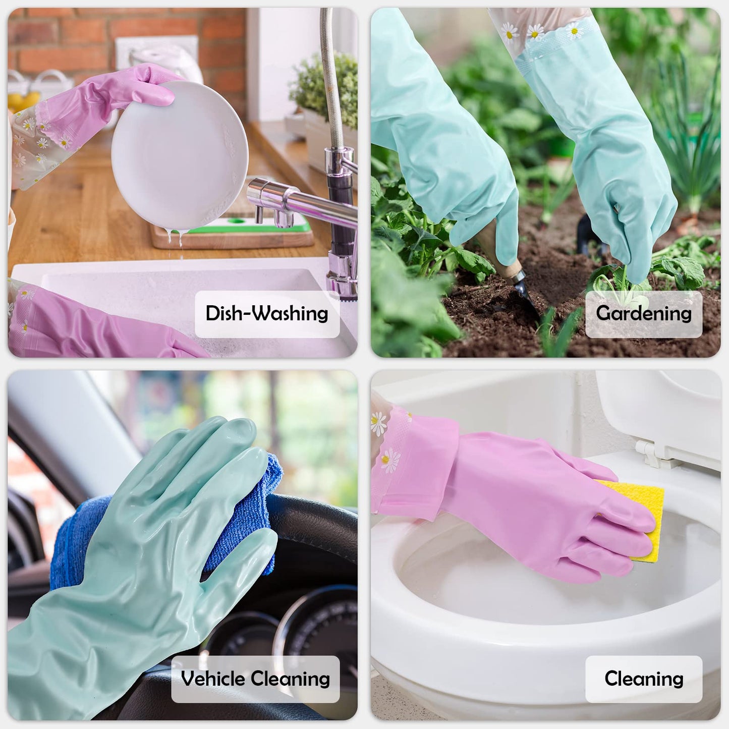 KAQ Reusable Rubber Cleaning Gloves for Dishwashing: 3 Pairs Latex Free Household Kitchen Gloves for Washing Dishes
