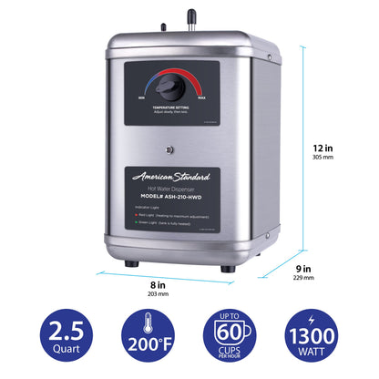 American Standard ASH-210 Hot Water Dispenser, Includes Polished Chrome Single Handle Faucet 1300 Watts, 110v