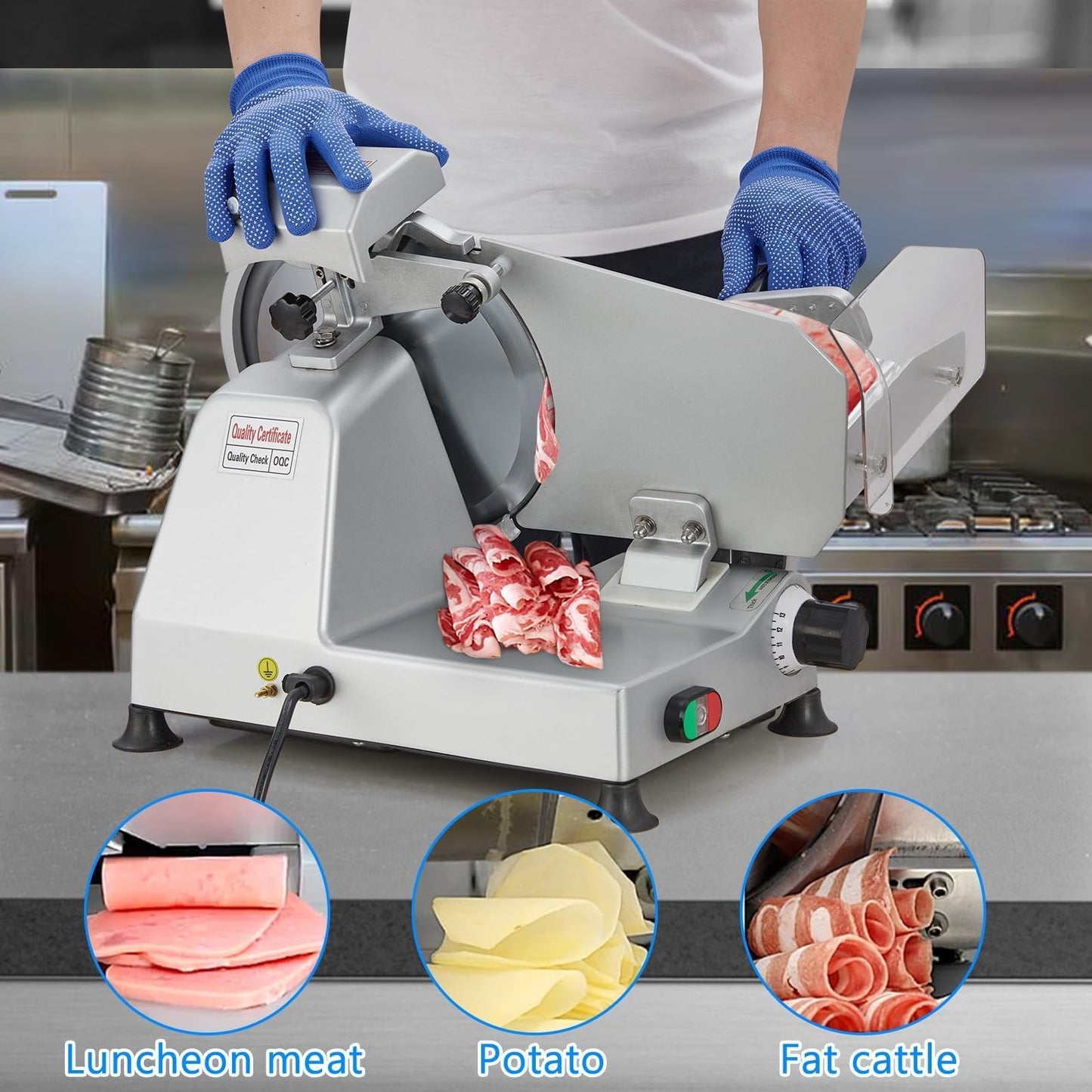 550W Dual Motor Meat Slicer Machine, 10" Alloy Steel Blade, Adjustable 0–14mm, Automatic Sharpener, Heavy Duty Deli Slicer for Home & Commercial Use