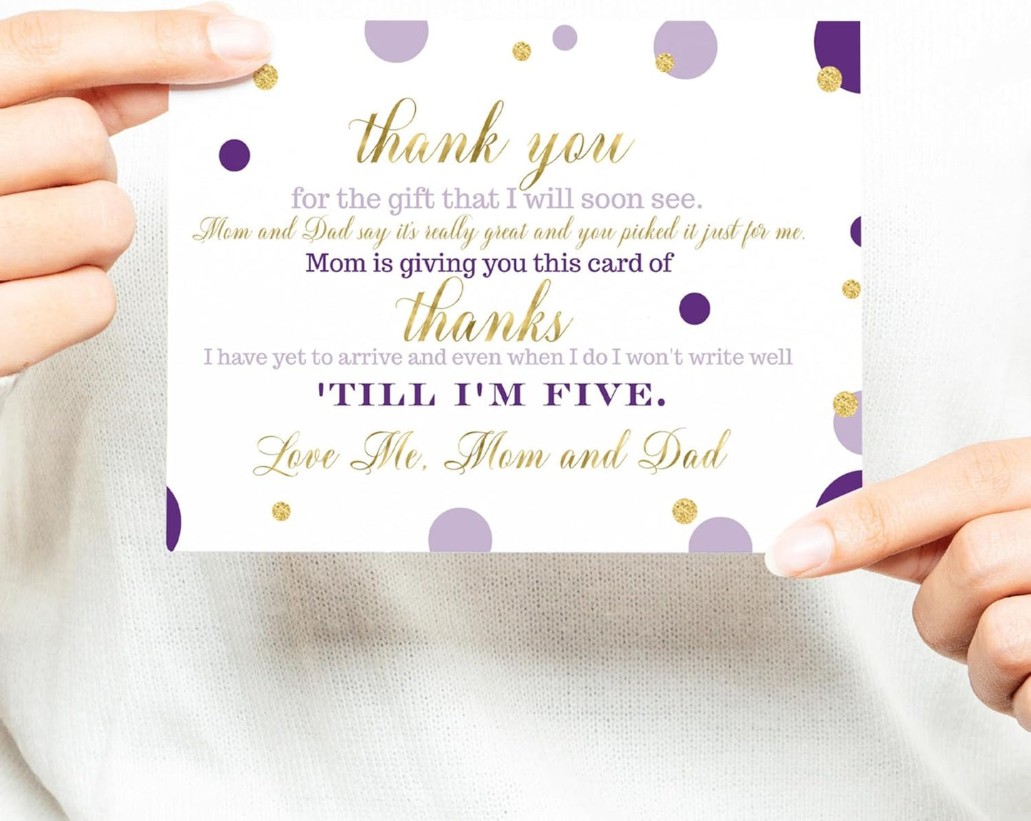 Paper Clever Party Purple and Gold Baby Shower Thank You Cards with Envelopes, 15 Pack