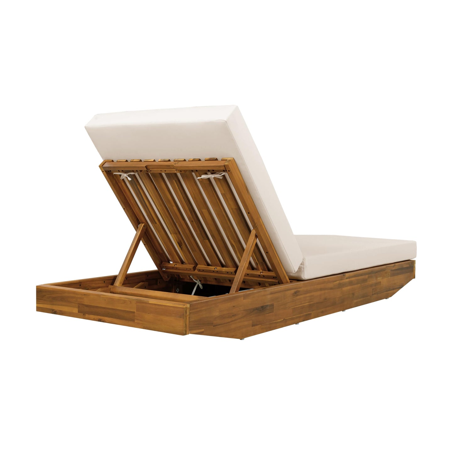 2 PCS Outdoor Lounge Chaise with Cushions, Teak Finish Acacia Wood Lounge Chair Lounge with Cream Cushion for Outdoor Furniture Pool Lawn Deck(Shipped in 2 Boxes)