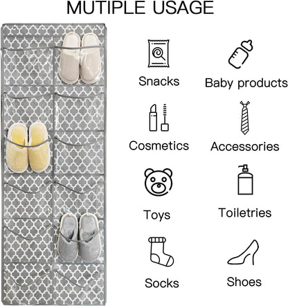 Clear Crystal 2 Pack 12 Pockets Large Hanging Shoe Organizer Over The Door Rack for Closet Door Storage, 8 Hooks, White