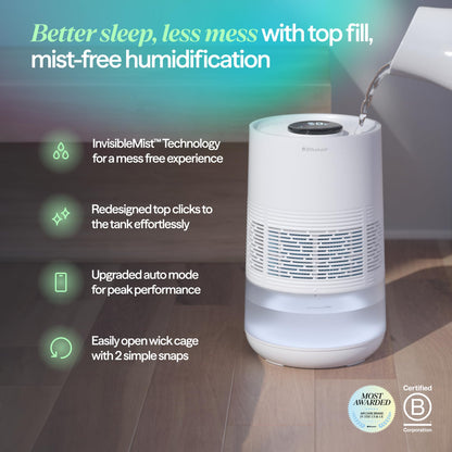 BLUEAIR Premium Smart Humidifier for Large Rooms, Bedrooms, Better Sleep with Evaporative Invisible Mist Tech, Auto Humidify, Easy Top Fill, Smart Control with App, Touchscreen, 3.5L Tank for 48 hours