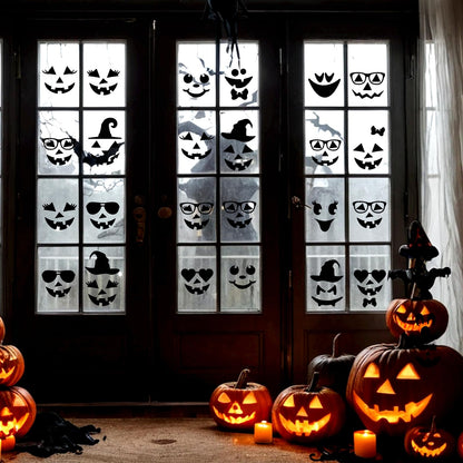 Halloween Face Stickers for Crafts Pumpkin Decorating Stickers for Pumpkins Glass Jars Halloween Vinyl Faces Decals Cute Ornaments Decals Funny Faces Crafts for Party Supplies Decorations
