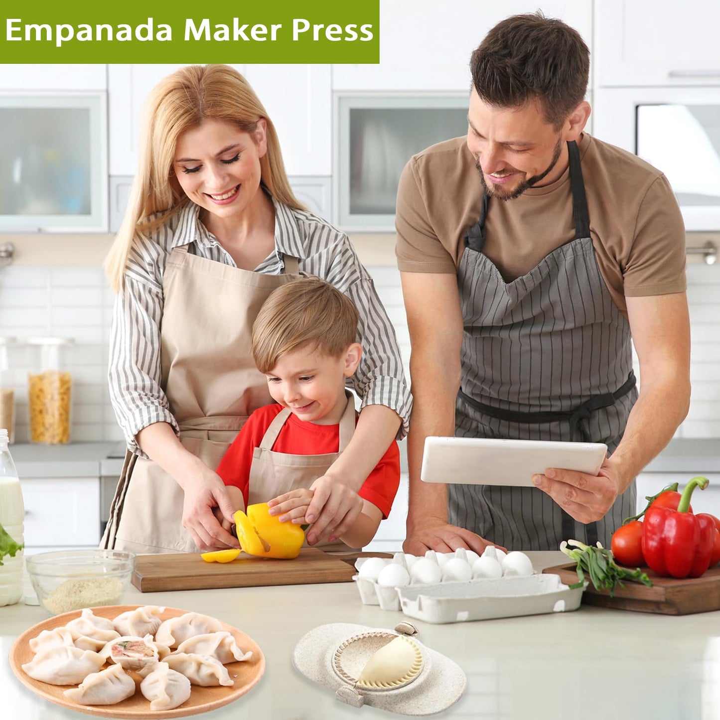 Empanada Maker Press & Dumpling Maker Set - 2 Sizes (4" + 3") Non-Stick for Empanada, Pierogi, Pastelitos, Calzone, Turnovers, Ravioli, Gyoza - Kitchen Tools with Easy Release Design