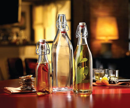 Bormioli Rocco Swing 17 oz. Square Swing-Top Glass Bottle with Airtight Seal and Metal Clamp for Drinks, Juices, Wine, or Dressings, Single Bottle