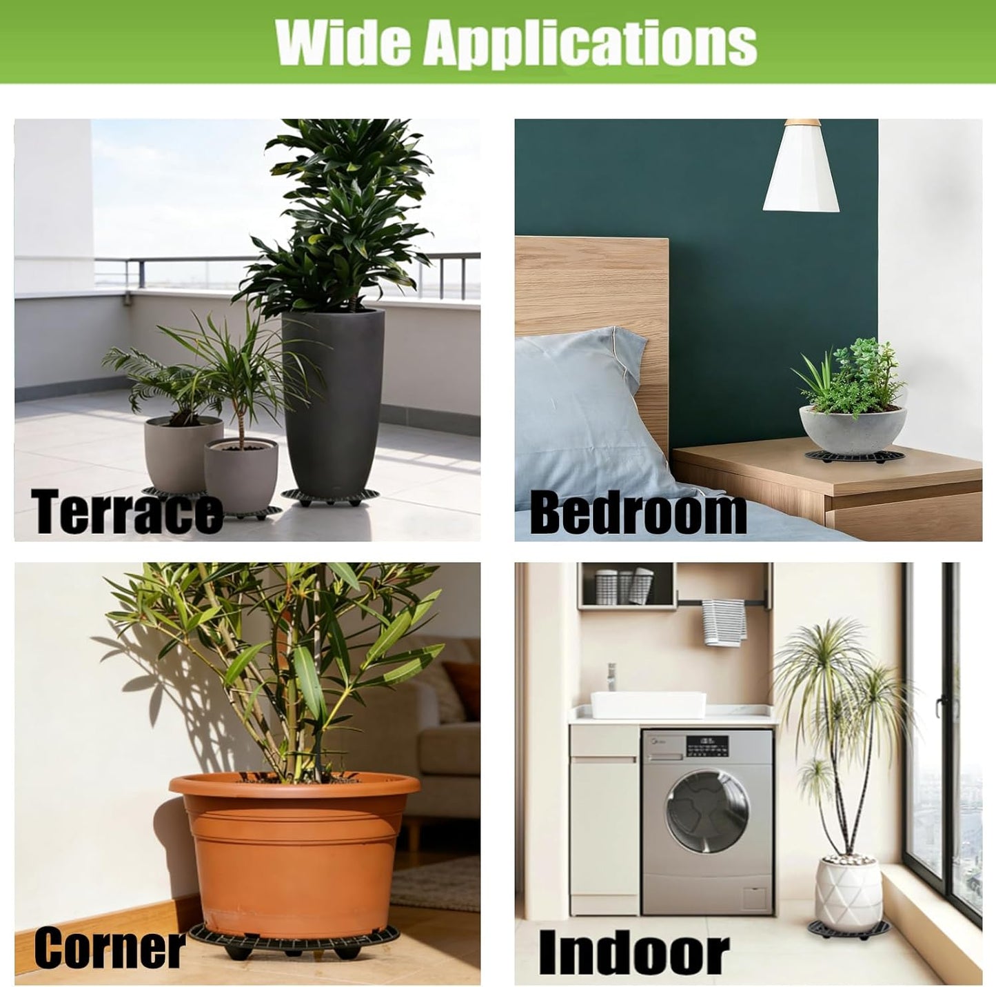 24 8 Inch QTLCOHD Pcs Plastic Plant Stand Black Plant Level Pot Elevator Riser Patio & Deck Floor Protector for Indoor