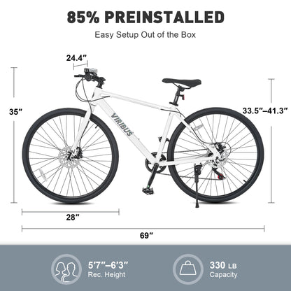 Viribus Hybrid Bikes, 28 inch Road Bike with Lightweight Aluminum Frame for Men, 700C Hybrid Bicycle 7 Speed for Addult Mens City Commuter, White