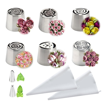 10PCS Extra Large Russian Piping Tips, Stainless Steel Icing Nozzles for Cake Flower Decoration, DIY Cream Bouquets, Cookies & Dessert Baking Tools