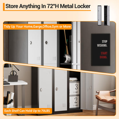 GAOMON 2 Door Tall Metal Locker with Key Employee Metal Locker, Lockable Heavy Duty Steel Employee Locker for Schools, Gyms, Homes, Offices, Utility Rooms, Grey and Black