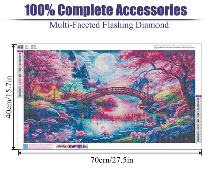 pchmcu 5D Large Diamond Painting,Cherry Scenery with Moon Bridge Extra Large Diamond Art Kits for Adults,DIY Round Full Drill Crystal Rhinestone Arts and Crafts Home Wall Decor 27.5 X 15.7inch