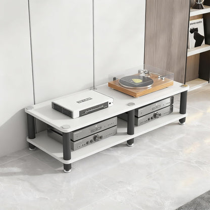 THNSAWX AV Media Stand, Stereo Rack with Thickened Board, Multi-Tier Open Storage Stereo Cabinet, Audio-Video Rack with Metal Tube, Record Player Stand for Theater(White,2 Tier 120x40x34cm)