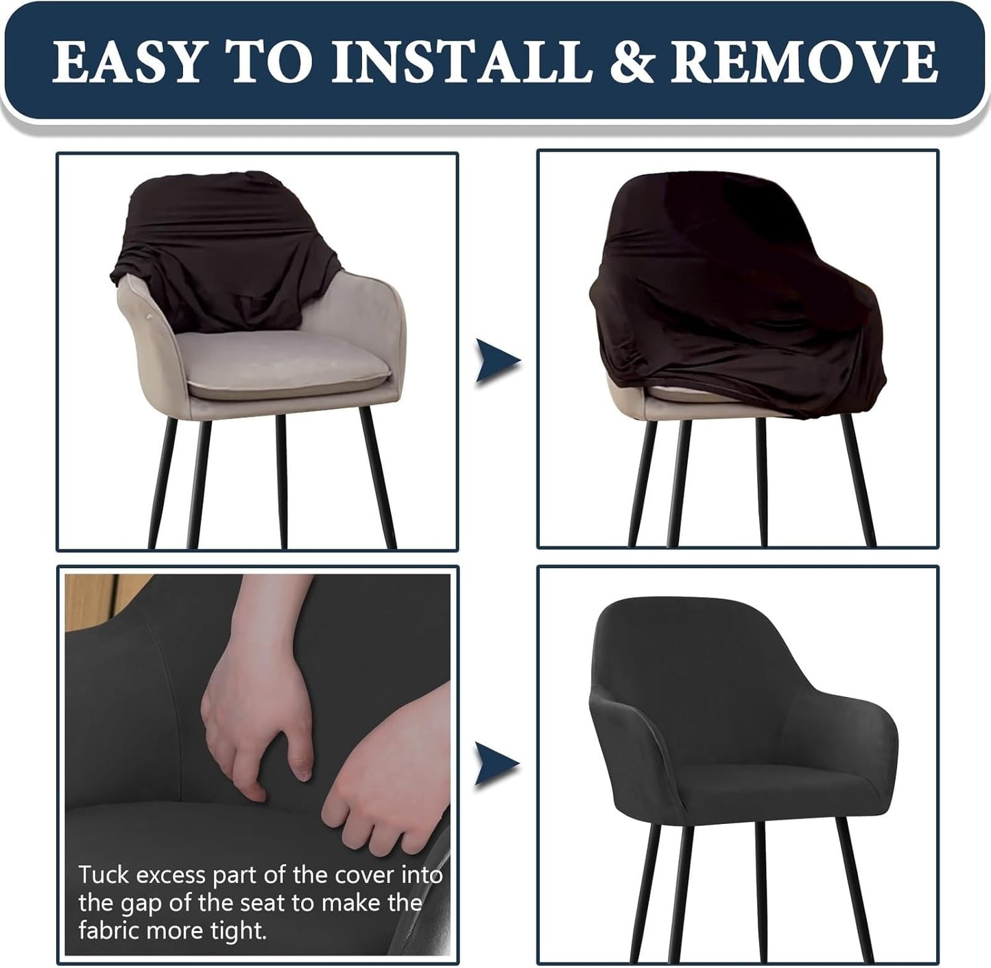 1PC) Velvet Curved Back Dining Room Chair Covers with Arms Stretch Swivel Bar Stool Chair Slipcover with Armrest Accent