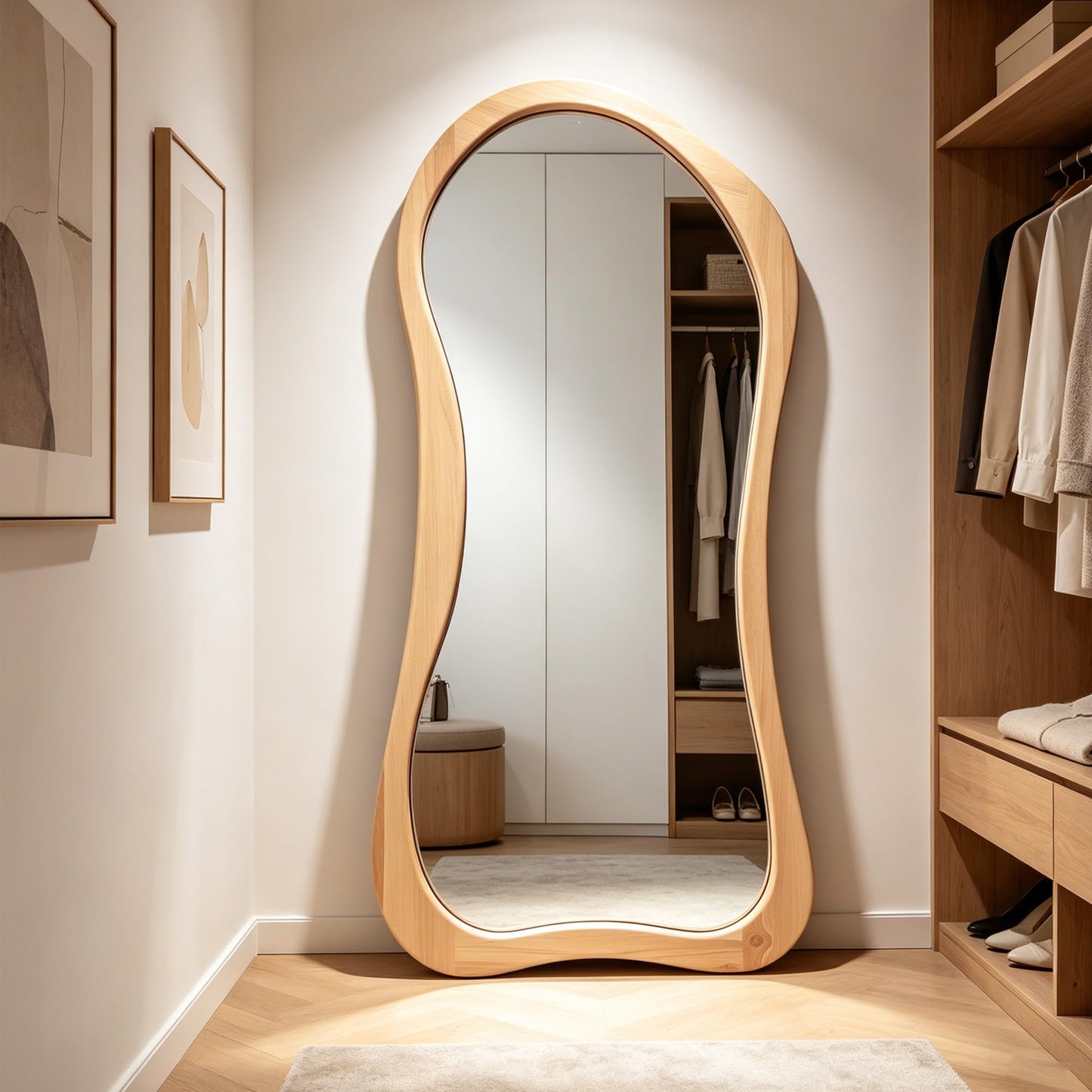 DAOYIJIAJU Large Irregular Mirror, 67"x31.5" Asymmetrical Full Body Mirrors with Solid Wood Frame, Premium Organic Aesthetic Floor Mirror for Living Room Entryway Hallway Cloakroom, Leaning/Hanging