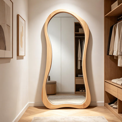 DAOYIJIAJU Large Irregular Mirror, 67"x31.5" Asymmetrical Full Body Mirrors with Solid Wood Frame, Premium Organic Aesthetic Floor Mirror for Living Room Entryway Hallway Cloakroom, Leaning/Hanging