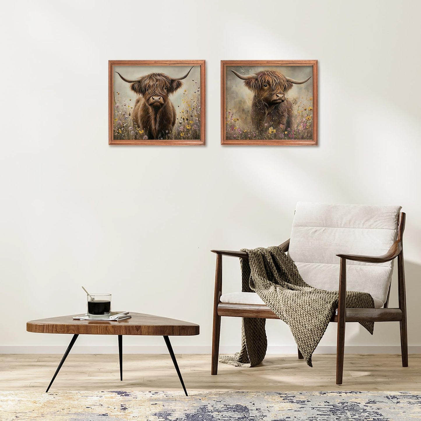 RLTXBUK 2 Pack Vintage Moody Highland Cow Diamond Art Kits, Gifts for Cow Lovers, Farmhouse Wildflowers Highland Cattle Gem Diamond Painting Art Kits for Adults Kids Beginners, 9.8x11.8 Inch