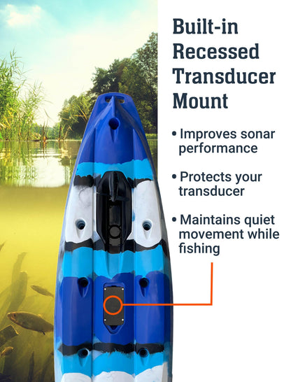 Upgraded Brooklyn 14.0 Tandem Pedal Kayak with Propeller Drive by BKC, 2-Person Sit-On-Top Fishing Kayak, Hand Rudder, Rod Holders, Large Storage, Stable 14ft Hull