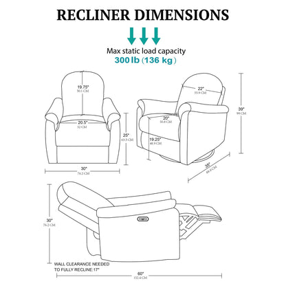 Madison Park Recliner & Rocking Chair: Glider Recliner Nursery Chair for Living Room & Bedroom, Swivel Rocker Recliner with a Rounded Back, Versatile 3-in-1 Accent Chair for Small Spaces, Beige