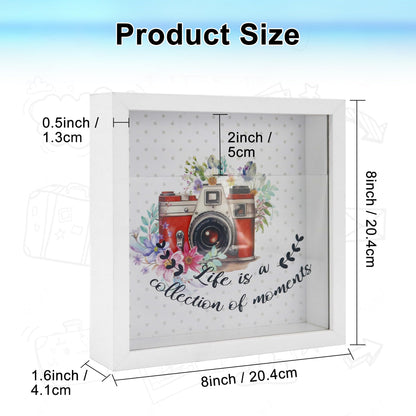FramePro 8"x8" Travel Memory Shadow Box with Slot - Ticket Stub Organizer & Memory Box for Keepsakes, Shadow Box Frame Display Case for Photos and Tickets, Wall Mount or Tabletop (White)