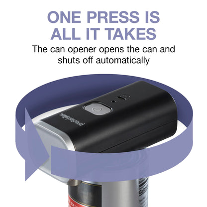 Proctor Silex Automatic Electric Can Opener, Hands Free Cordless Operation & USB Rechargeable, Self-Aligning, Cut Smooth Touch Lid Edges, Compact and Easy to Store, Black