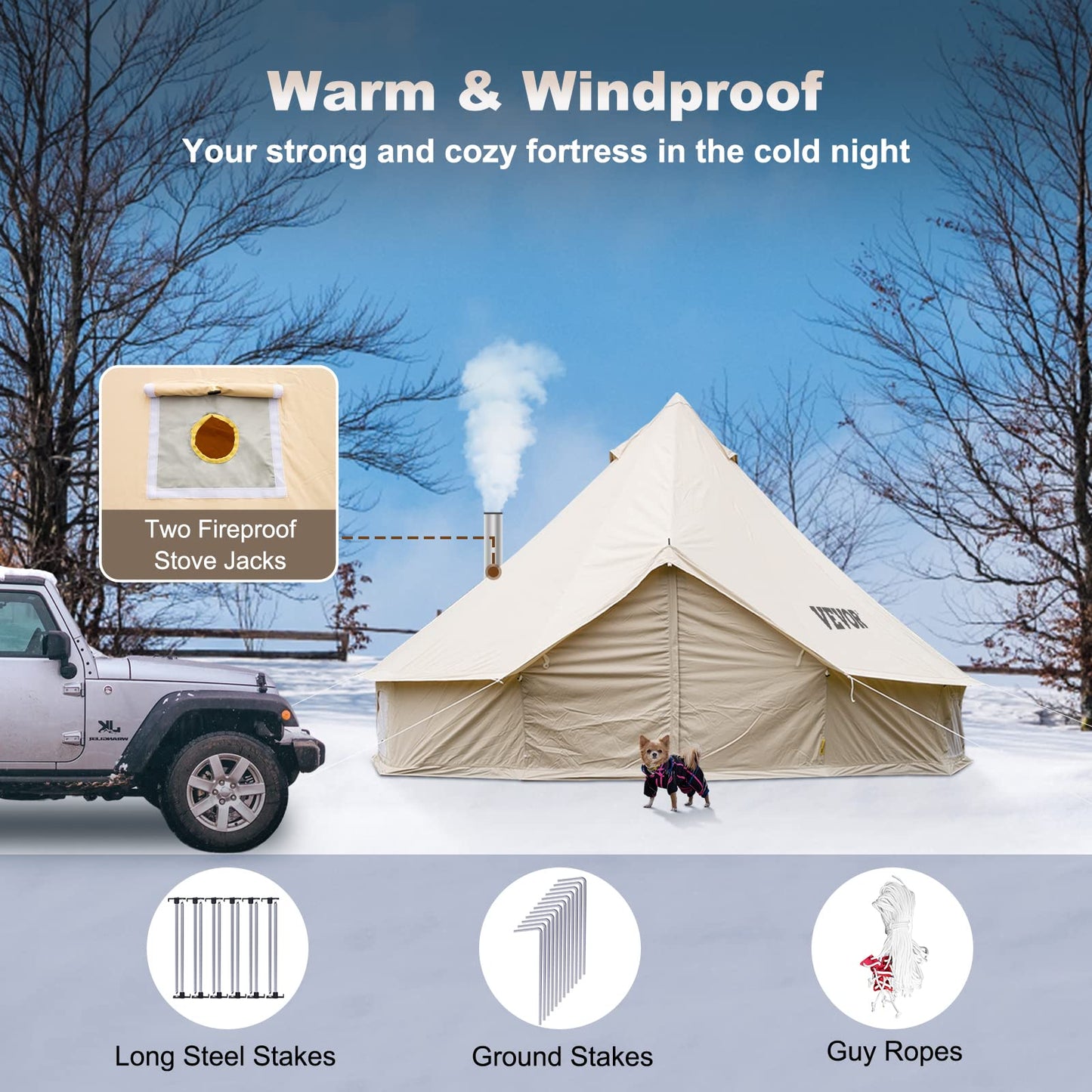 Happybuy Canvas Bell Tent, 4 Seasons Breathable 100% Cotton Canvas Yurt Tent - w/Stove Jack, 13.1ft / 4m Luxury Glamping Tent Waterproof Canvas Tents for Family Camping Outdoor Hunting Party