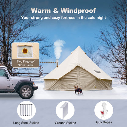 Happybuy Canvas Bell Tent, 4 Seasons Breathable 100% Cotton Canvas Yurt Tent - w/Stove Jack, 13.1ft / 4m Luxury Glamping Tent Waterproof Canvas Tents for Family Camping Outdoor Hunting Party
