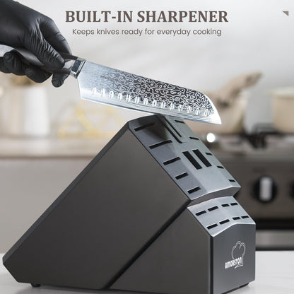 Amorston 22 Pieces Knife Set, Laser Engraved High Carbon Stainless Steel Knife Block Set, Full Tang Professional Kitchen Knife Set with Built-in Sharpener, Mothers Day Gifts for Kitchen
