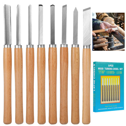 8 Pcs Wood Lathe Tools - Wood Turning Tools for Lathe with Steel Blades, Woodworking Tools for Beginners & Professionals