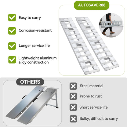AUTOSAVER88 2pcs 6000lbs 60" x 12" Aluminum Trailer Ramps, Loading Ramps Car ATV Truck Auto Hauler Knife & Hook Ends
