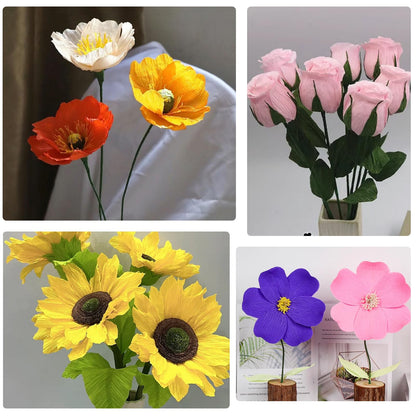 Cieovo Crepe Paper Flower DIY Kits, 12 Rolls Bright Colors Crepe Paper Rolls Floral Tape and 50 Green Floral Iron Wire for Wedding Festival Party Wreath Making Supplies DIY Flower Crafts
