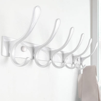 SKOLOO Heavy Duty Wall Mounted Coat Rack - 6 Hooks, Stainless Steel, Sturdy Coat Hooks for Hanging Clothes, Jacket, Hat, White